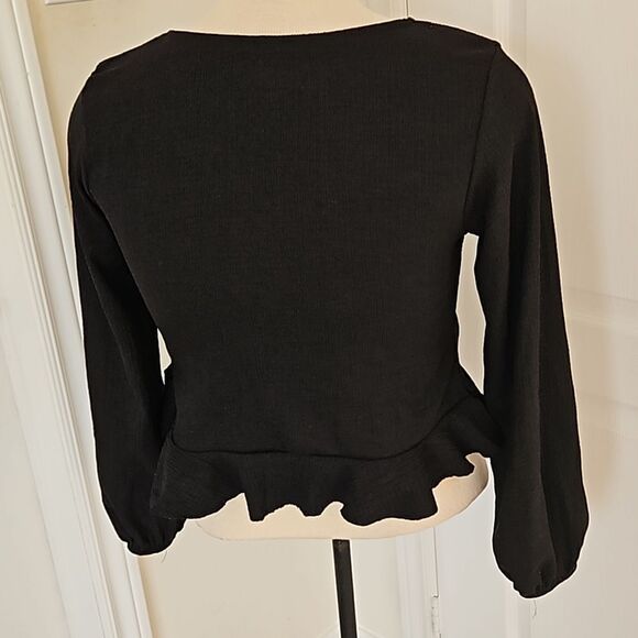 H&M Ruffled Long Sleeves Top Medium Black - Picture 4 of 16
